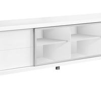 19.75" White Particle Board, Hollow Core, and Clear Glass Euro Style TV Stand