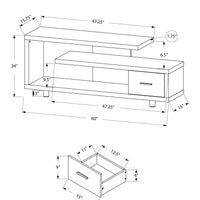 24" Dark Taupe Particle Board, Hollow Core, Silver Metal TV Stand with a Drawer