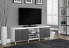 21.25" White Particle Board, Hollow Core, Grey MDF, and Silver Metal TV Stand