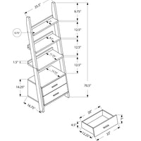 69" Grey and Black Particle Board Ladder Bookcase with Two Storage Drawers