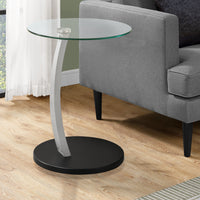 24" Black and Silver Bentwood and Tempered Glass Accent Table