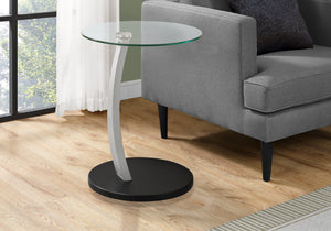 24" Black and Silver Bentwood and Tempered Glass Accent Table