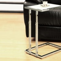 26" White Chrome Metal and Tempered Glass Accent Table with Adjustable Height