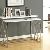 32.5" Glossy White Particle Board and Chrome Metal Two Piece Accent Table