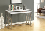 32.5" Glossy White Particle Board and Chrome Metal Two Piece Accent Table