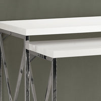 32.5" Glossy White Particle Board and Chrome Metal Two Piece Accent Table