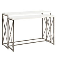 32.5" Glossy White Particle Board and Chrome Metal Two Piece Accent Table