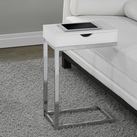 24.5" White Particle Board and Chromed Metal Accent Table