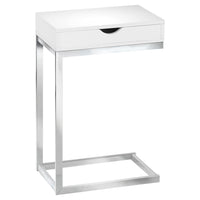 24.5" White Particle Board and Chromed Metal Accent Table