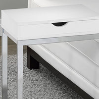 24.5" White Particle Board and Chromed Metal Accent Table