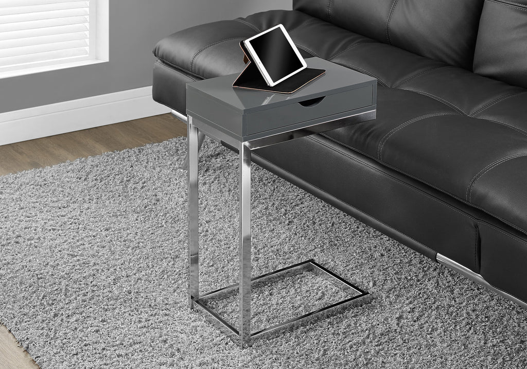 24.5" Grey Particle Board and Chromed Metal Accent Table