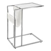 24" White Chrome Metal and Clear Tempered Glass Accent Table