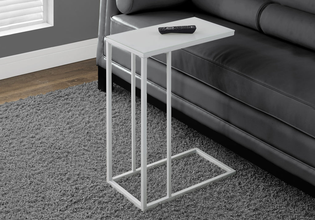 24" White Metal with Frosted Tempered Glass Accent Table