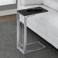 24.5" Black MDF and Silver Metal Accent Table