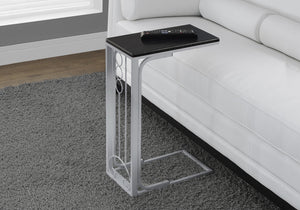 24.5" Black MDF and Silver Metal Accent Table