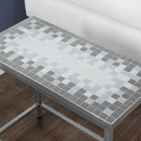 22" Silver Metal Accent Table with a Blue Tile Top