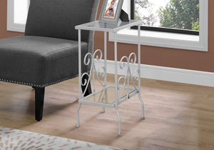 30" Silver Metal and Clear Tempered Glass Accent Table