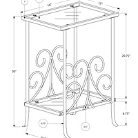 30" Silver Metal and Clear Tempered Glass Accent Table