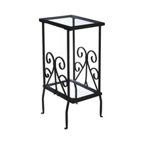 30" Black Metal and Clear Tempered Glass Accent Table