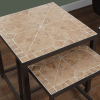 37" Brown Metal Two Pieces Nesting Table Set with Tile Tops