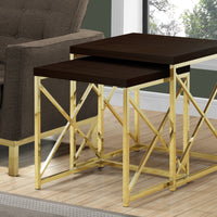 40.5" Cappuccino Particle Board and Gold Metal Two Pieces Nesting Table Set