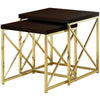 40.5" Cappuccino Particle Board and Gold Metal Two Pieces Nesting Table Set