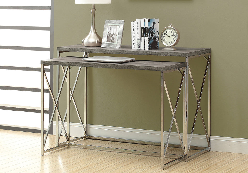 32.5" Dark Taupe Particle Board and Chrome Metal Two Piece Accent Table