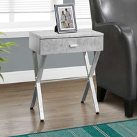 22.25" Grey Cement Particle Board and Chrome Metal Accent Table