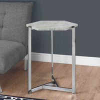 24" Grey Cement Particle Board and Chrome Metal Hexagon Accent Table