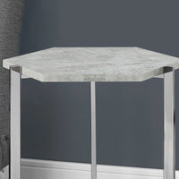 24" Grey Cement Particle Board and Chrome Metal Hexagon Accent Table