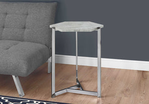 24" Grey Cement Particle Board and Chrome Metal Hexagon Accent Table