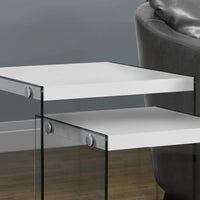 35.5" Glossy White Particle Board and Clear Glass Two Pieces Nesting Table Set