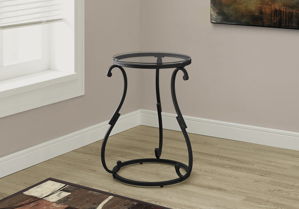 24" Hammered Black Metal and Clear Tempered Glass Accent Table