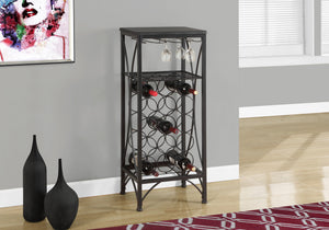 40.5" Black Metal Wine Bottle and Glass Rack Home Bar