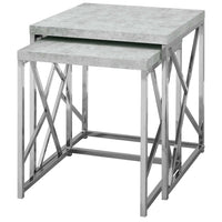 40.5" Grey Cement Particle Board and Chrome Metal Two Pieces Nesting Table Set