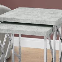 40.5" Grey Cement Particle Board and Chrome Metal Two Pieces Nesting Table Set