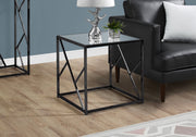 21.75" Black Particle Board and Nickel Metal End Table with a Mirror Top