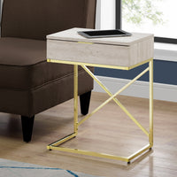 23.5" Beige Marble Particle Board and Gold Metal Accent Table