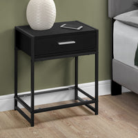 22.25" Black MDF, Black Metal, and Tempered Glass Accent Table