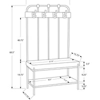 60.5" Leather Look, Grey Metal, and Foam, Hall Entry Bench