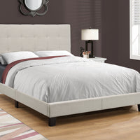 45.75" Beige and Black Solid Wood, MDF, Foam, and Linen Full Size Bed