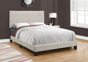 45.75" Beige and Black Solid Wood, MDF, Foam, and Linen Full Size Bed