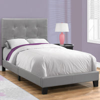 45.75" Grey Solid Wood, MDF, and Foam Twin Size Bed with a Leather Look