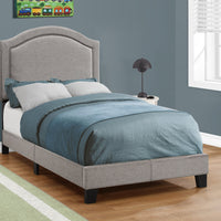 51.5" Solid Wood, Linen, MDF, and Foam Twin Size Bed with a Chrome Trim