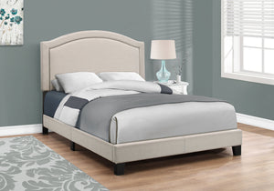 51.5" Beige Solid Wood, Linen, MDF, and Foam Queen Size Bed with a Brass Trim