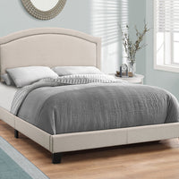 51.5" Beige Solid Wood, Linen, MDF, and Foam Queen Size Bed with a Brass Trim