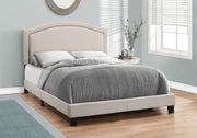 51.5" Beige Solid Wood, Linen, MDF, and Foam Queen Size Bed with a Brass Trim