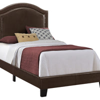 51.5" Brown Solid Wood, Linen, MDF, and Foam Twin Size Bed with a Brass Trim