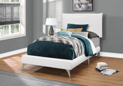 47.25" White Solid Wood, MDF, Foam, and Linen Twin Sized Bed with Chrome Legs