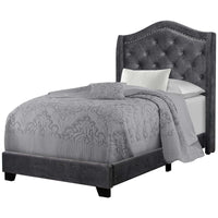 56.5" Dark Grey Foam, MDF, Solid Wood, & Linen Twin Size Bed with a Chrome Trim